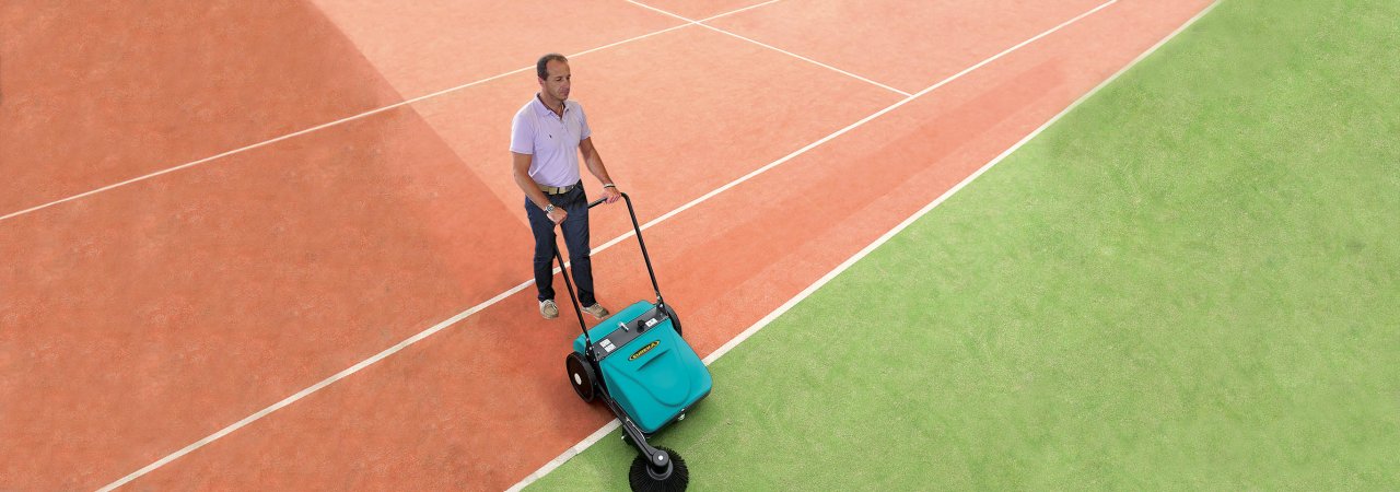 sport courts cleaning with picolbello sweeper